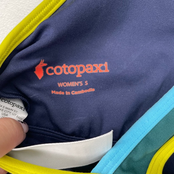 Cotopaxi Women's Mari Crop Top Built-in Sports Bra Teal Yellow Size Small. - Picture 3 of 5